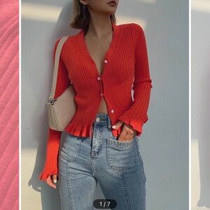 Commense Red Ribbed Cardigan